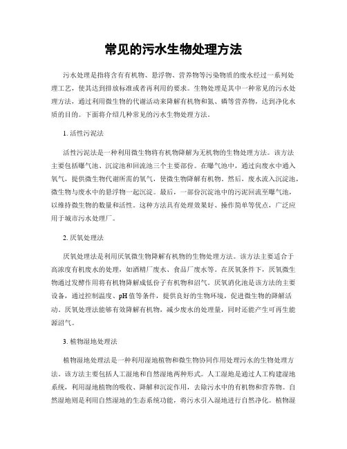 常见的污水生物处理方法