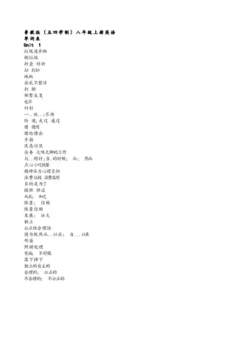 鲁教版(五四制)八年级上册英语汉义词表