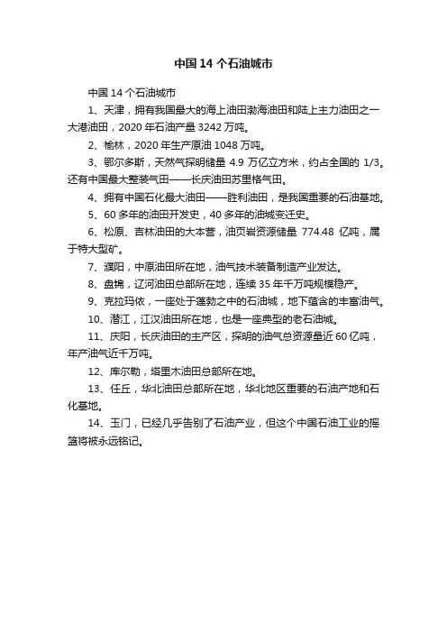 ?中国14个石油城市