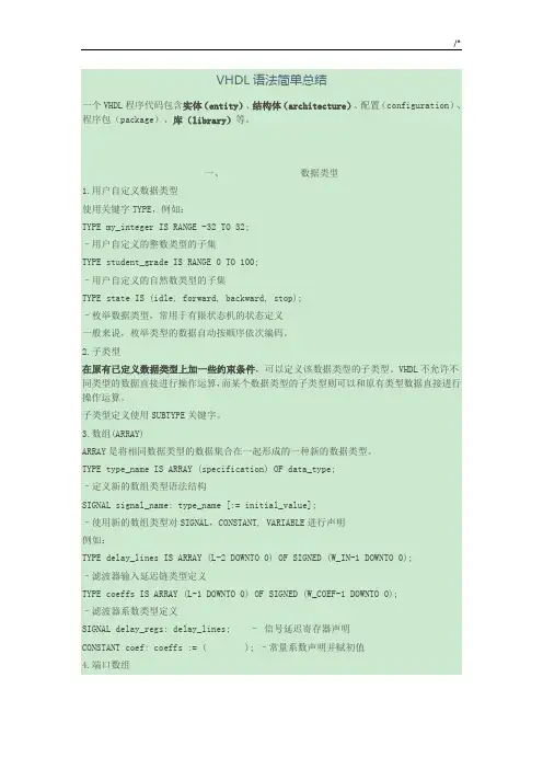VHDL语法简单情况总结