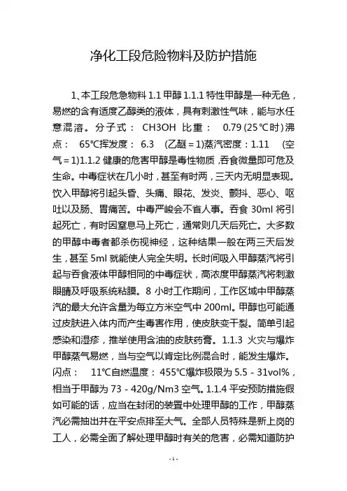 净化工段危险物料及防护措施