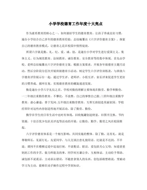小学学校德育工作年度十大亮点