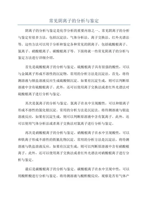 常见阴离子的分析与鉴定