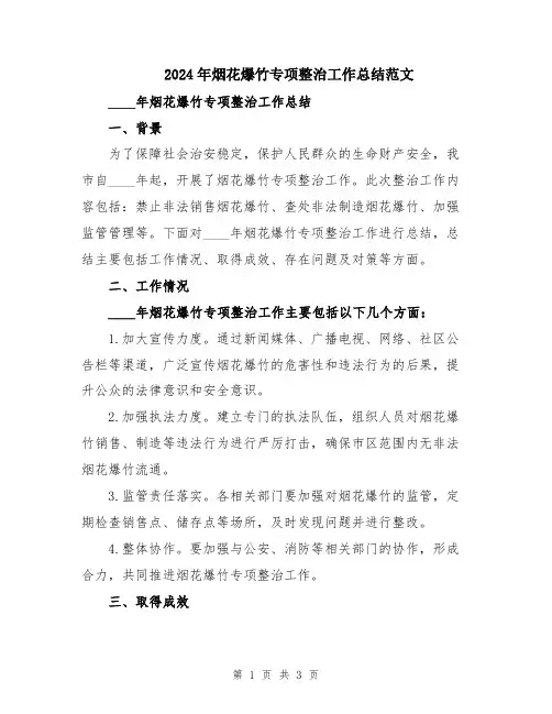 2024年烟花爆竹专项整治工作总结范文