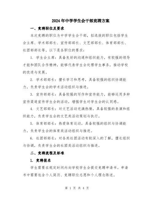 2024年中学学生会干部竞聘方案