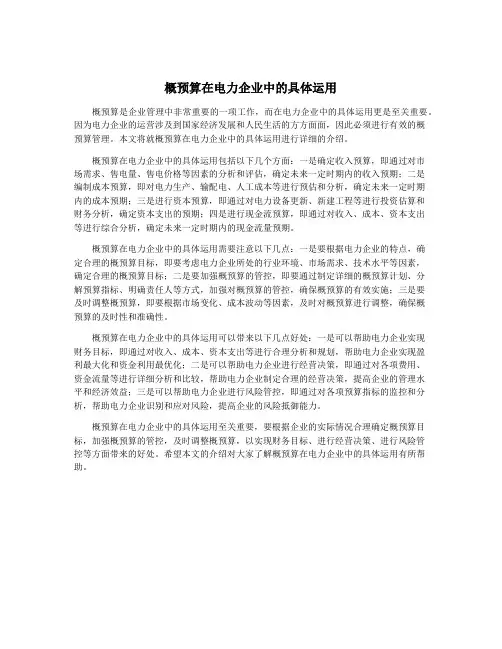 概预算在电力企业中的具体运用