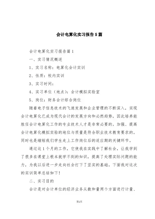会计电算化实习报告5篇