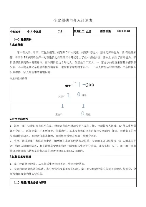 个案预估与介入计划表案例0021：青少年自信心提升个案服务