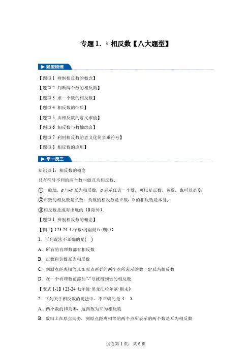 专题1.3 相反数【八大题型】-【新教材】2024-2025学年七年级数学上册举一反三系列「含答案」