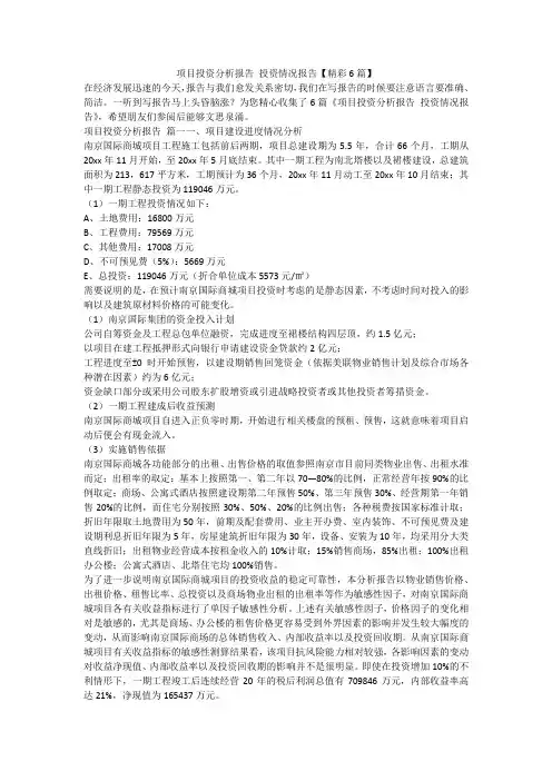2023最新-项目投资分析报告 投资情况报告【精彩6篇】