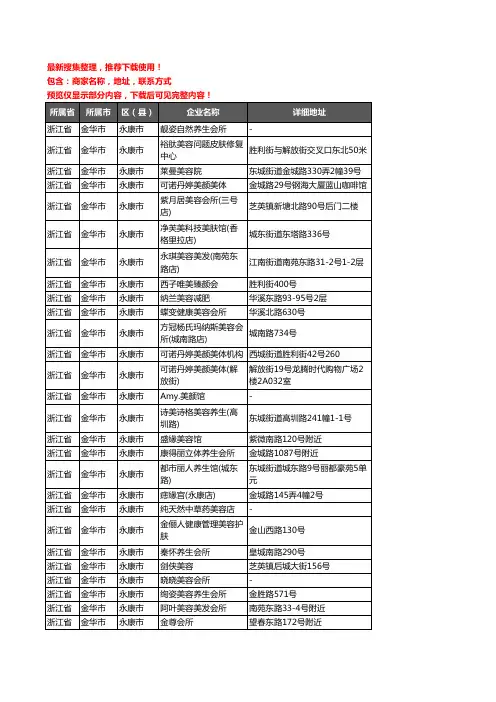 新版浙江省金华市永康市美容院企业公司商家户名录单联系方式地址大全495家