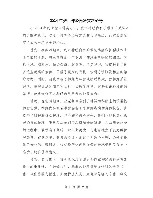 2024年护士神经内科实习心得