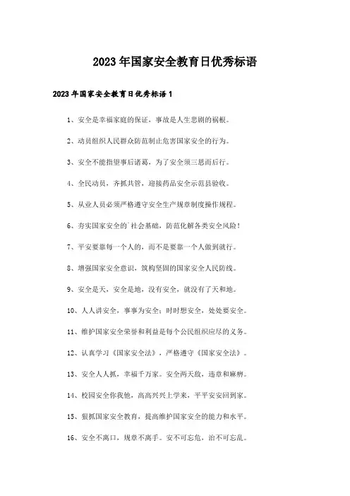 2023年国家安全教育日优秀标语
