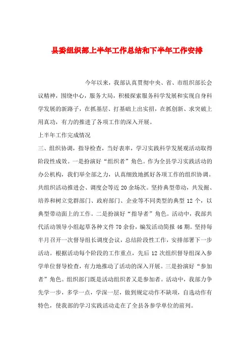【2019年整理】县委组织部上半年工作总结和下半年工作安排