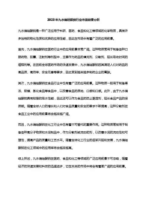 2023年九水偏硅酸钠行业市场前景分析