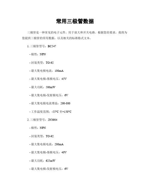 常用三极管数据