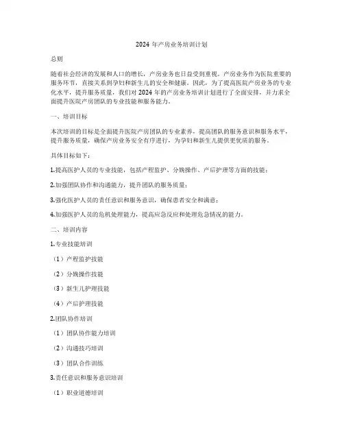 2024年产房业务培训计划