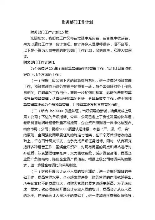 财务部门工作计划（15篇）