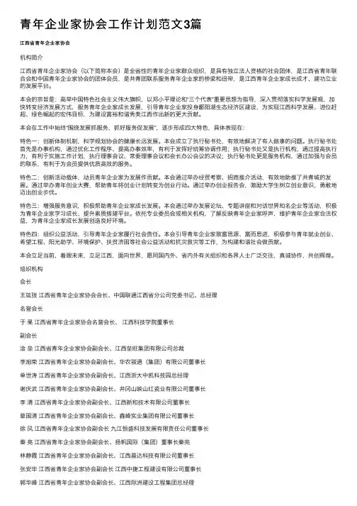 青年企业家协会工作计划范文3篇