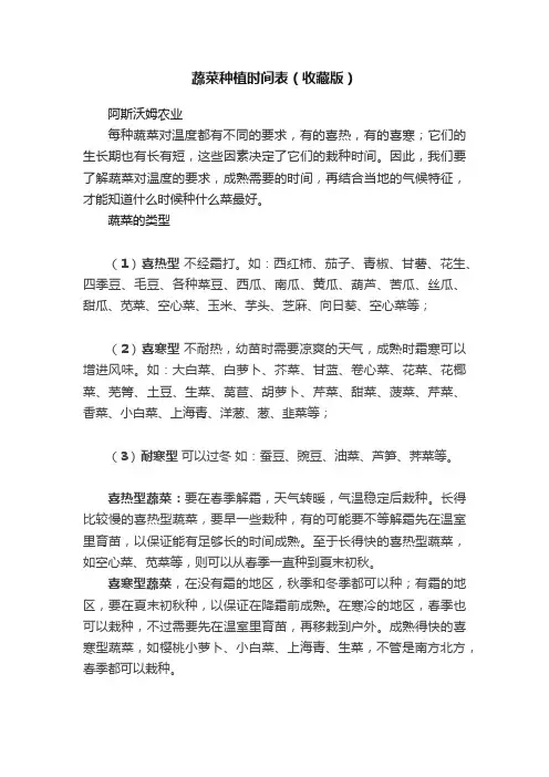 蔬菜种植时间表（收藏版）