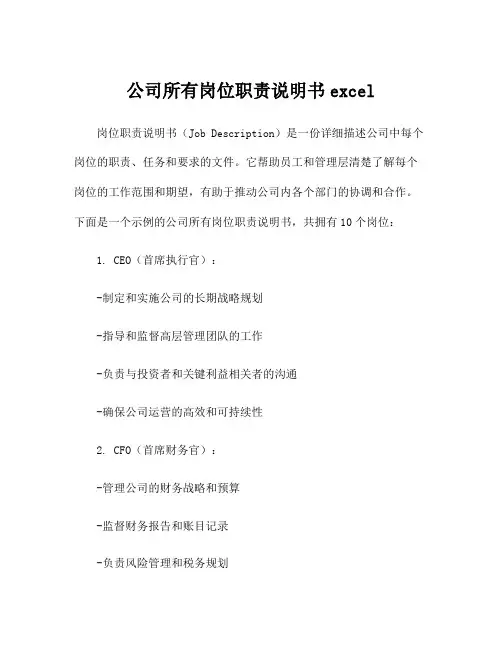 公司所有岗位职责说明书excel
