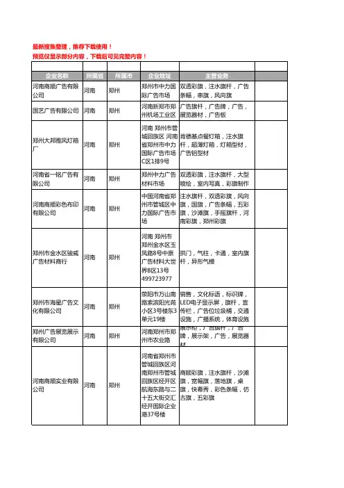 新版河南省郑州广告旗杆工商企业公司商家名录名单联系方式大全34家