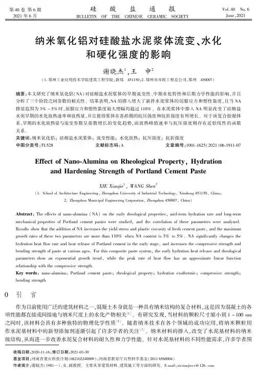 纳米氧化铝对硅酸盐水泥浆体流变、水化和硬化强度的影响