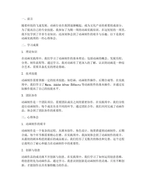 动画实践周心得体会