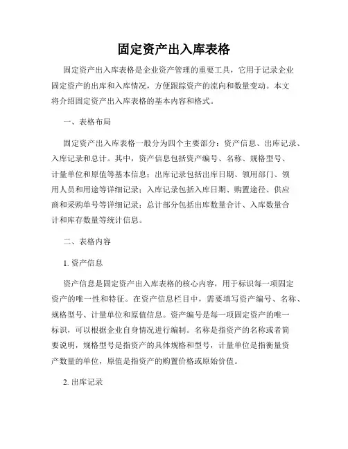 固定资产出入库表格