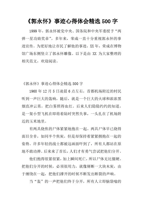 《郭永怀》事迹心得体会精选500字