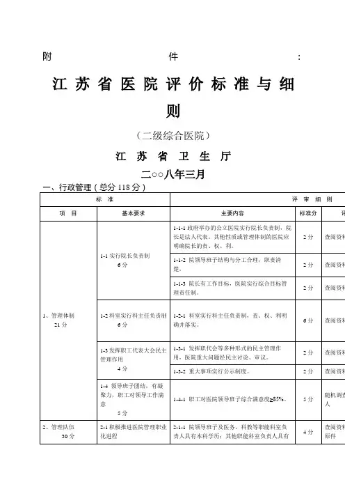 江苏省二级综合医院评价标准与细则
