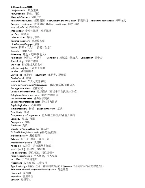 人力资源部英语考试材料(一)专业词汇