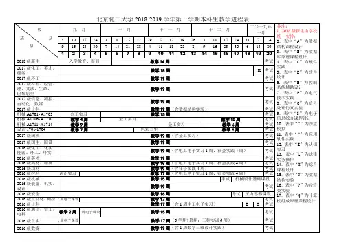 北京化工大学2018-2019学年第一学期本科生教学进程表