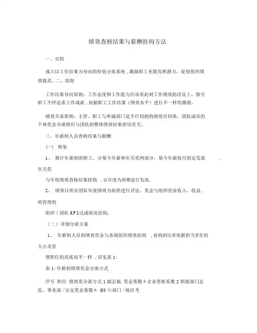 绩效考核结果与薪酬挂钩办法