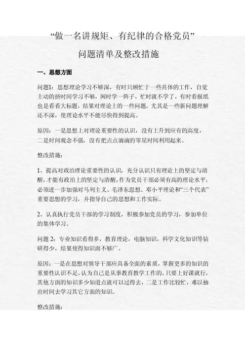 讲规矩有纪律问题清单及整改措施