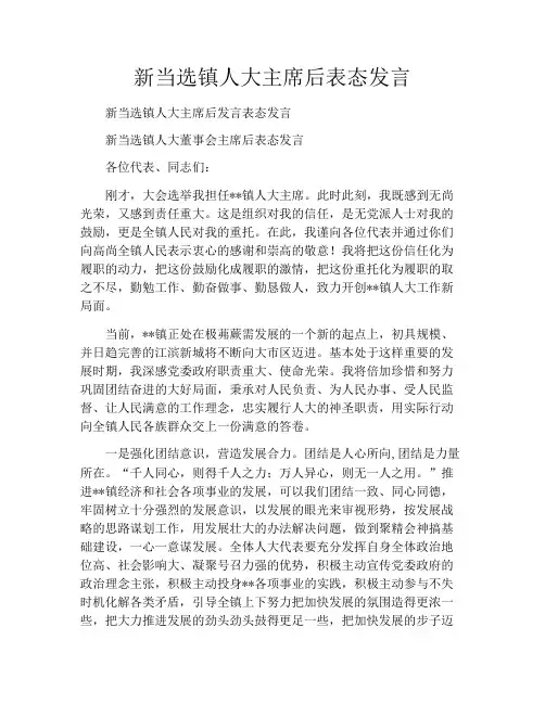 新当选镇人大主席后表态发言