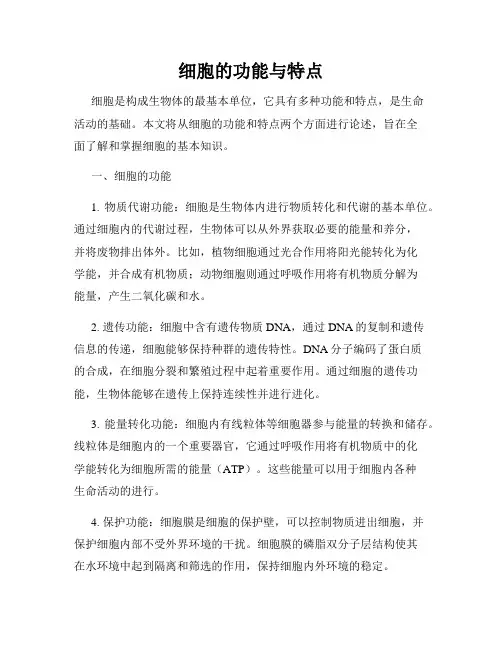 细胞的功能与特点
