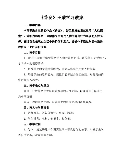 《善良》王蒙学习教案