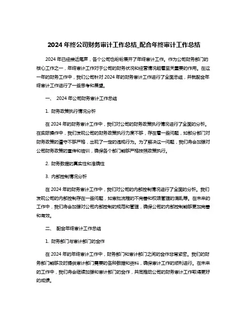2024年终公司财务审计工作总结_配合年终审计工作总结