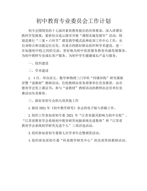 初中教育专业委员会工作计划