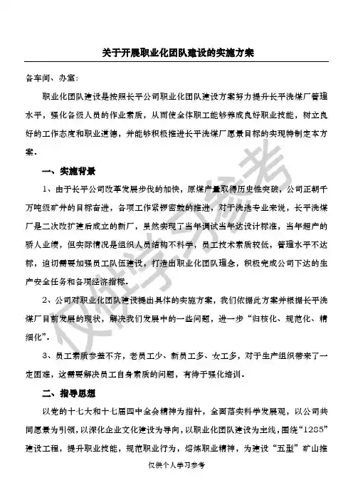 关于开展职业化团队建设的实施方案
