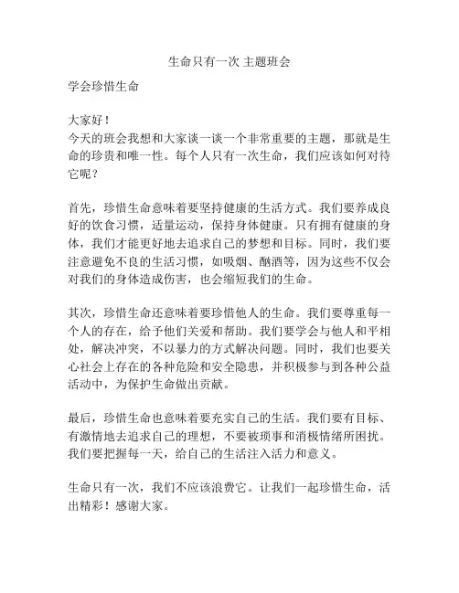 生命只有一次 主题班会