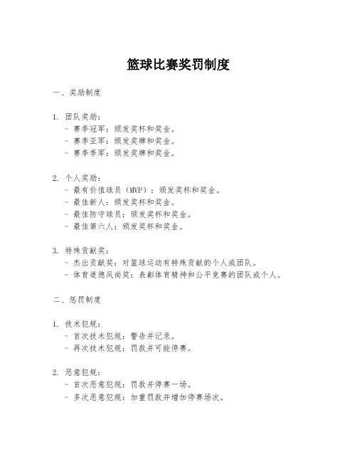 篮球比赛奖罚制度
