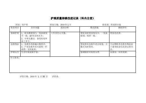 护理质量持续改进记录（科内自查）