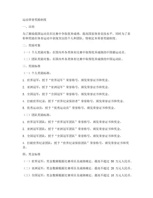运动荣誉奖励制度模板