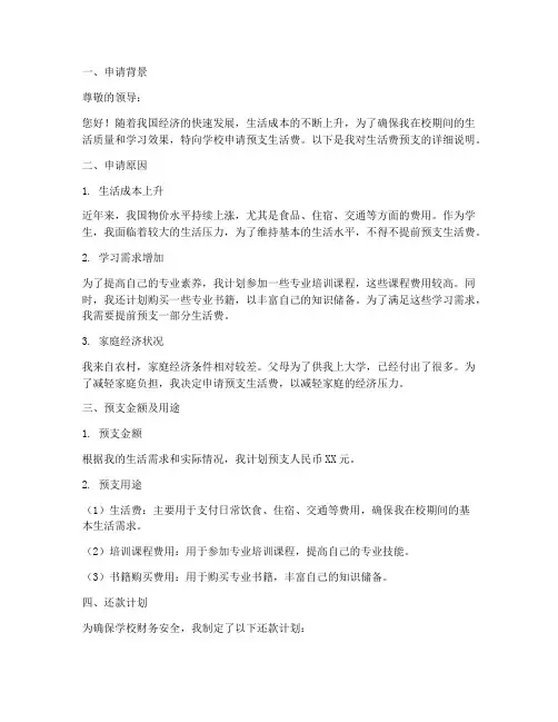 生活费预支申请报告