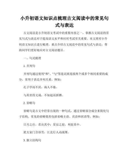 小升初语文知识点梳理古文阅读中的常见句式与表达