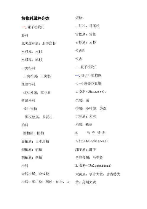 植物科属分类汇总