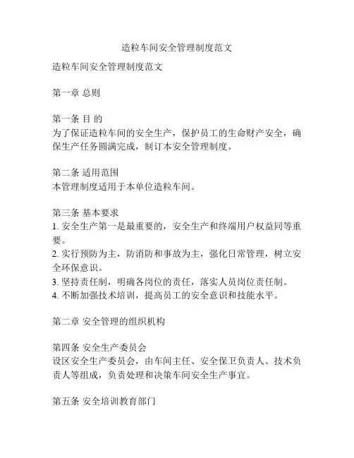 造粒车间安全管理制度范文