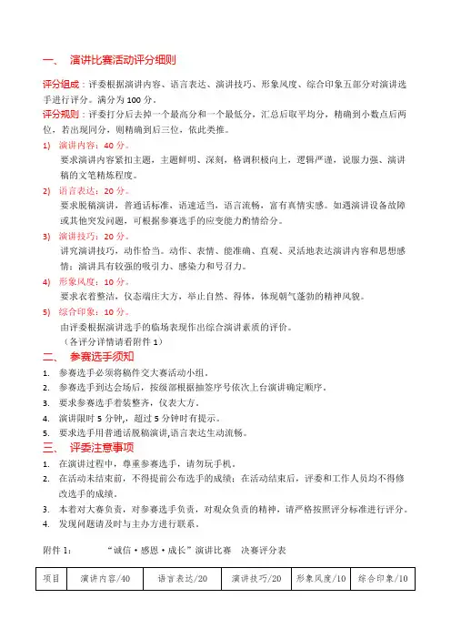 演讲比赛评分规则及注意事项